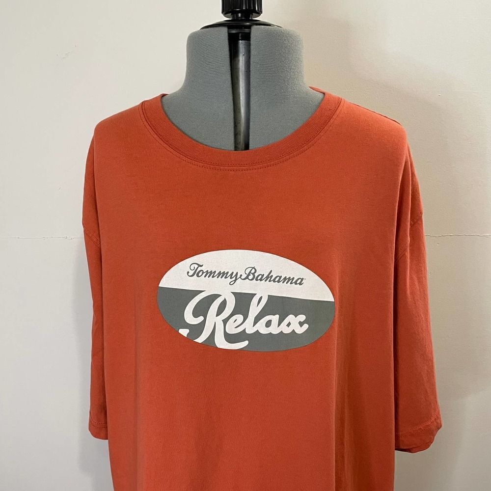 Tommy Bahama Relax Size Large Men's T Shirt Orange with Gray White Graphic